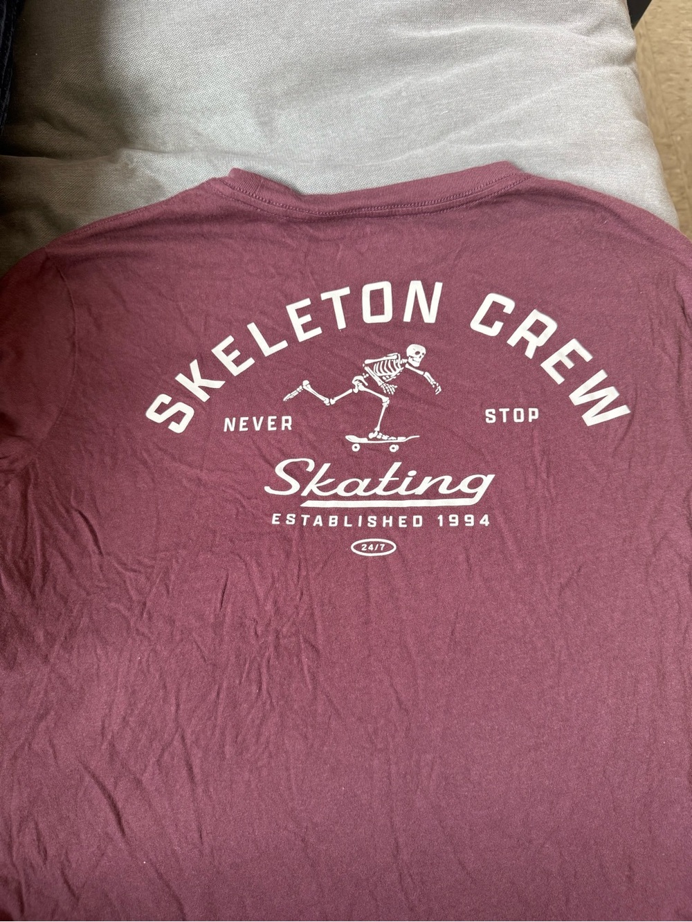 Old Navy Maroon Skeleton Crew Skating Graphic Tee